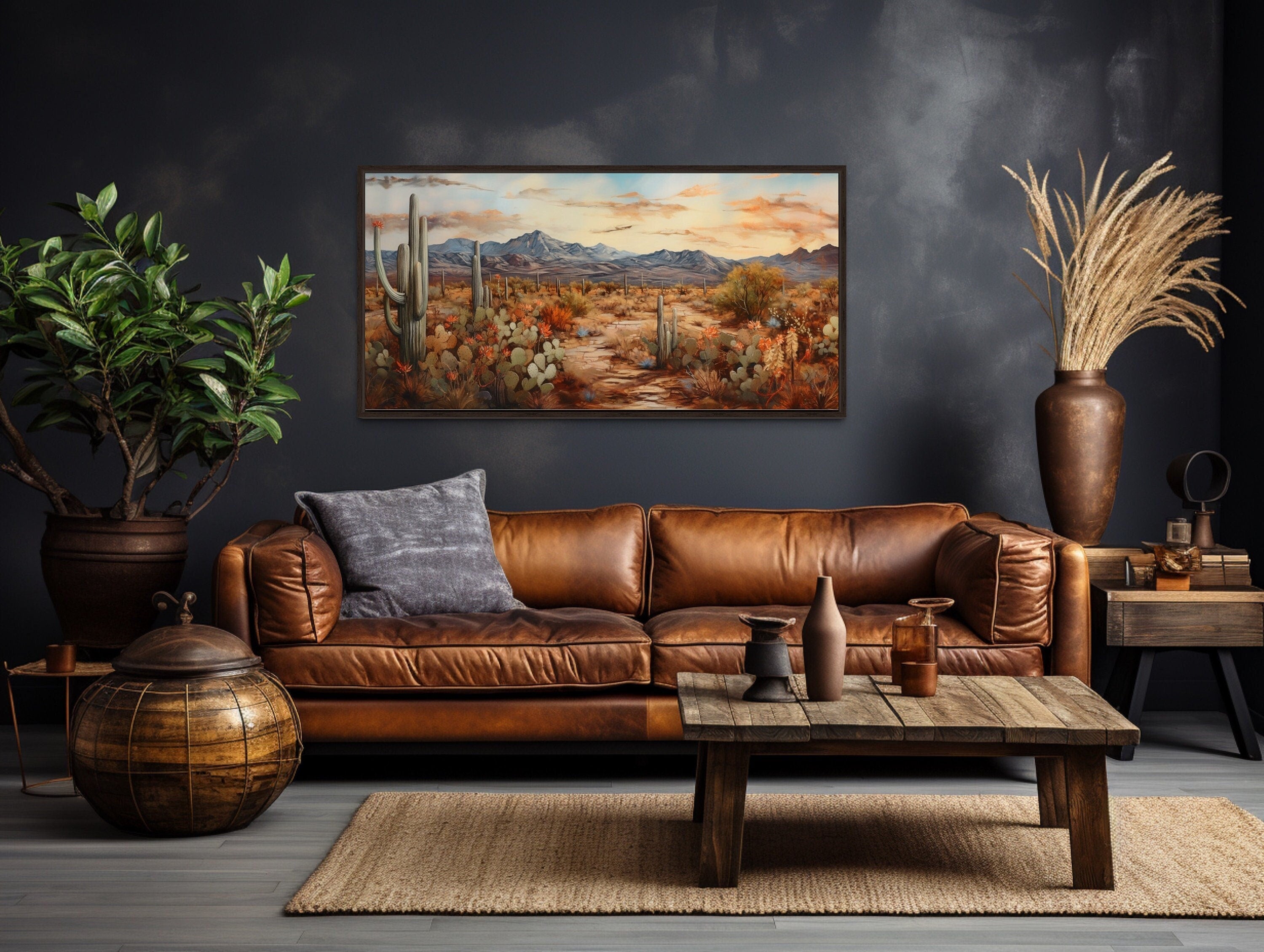 Desert Landscape Wall Art – Southwestern Canvas Print | Rustic Framed Cactus Artwork