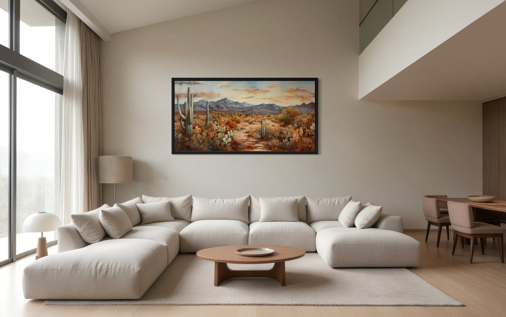 Desert Landscape Wall Art – Southwestern Canvas Print | Rustic Framed Cactus Artwork