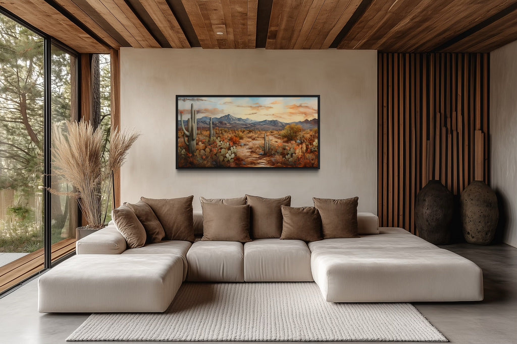 Desert Landscape Wall Art – Southwestern Canvas Print | Rustic Framed Cactus Artwork