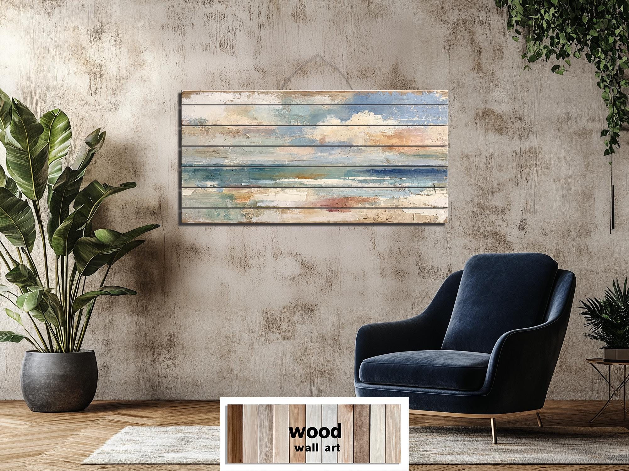 Distressed Ocean Horizon Rustic Wood Wall Art