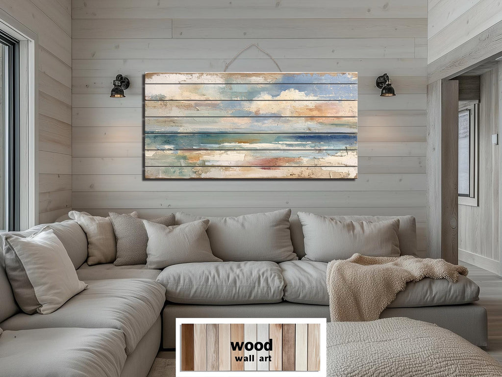 Distressed Ocean Horizon Rustic Wood Wall Art