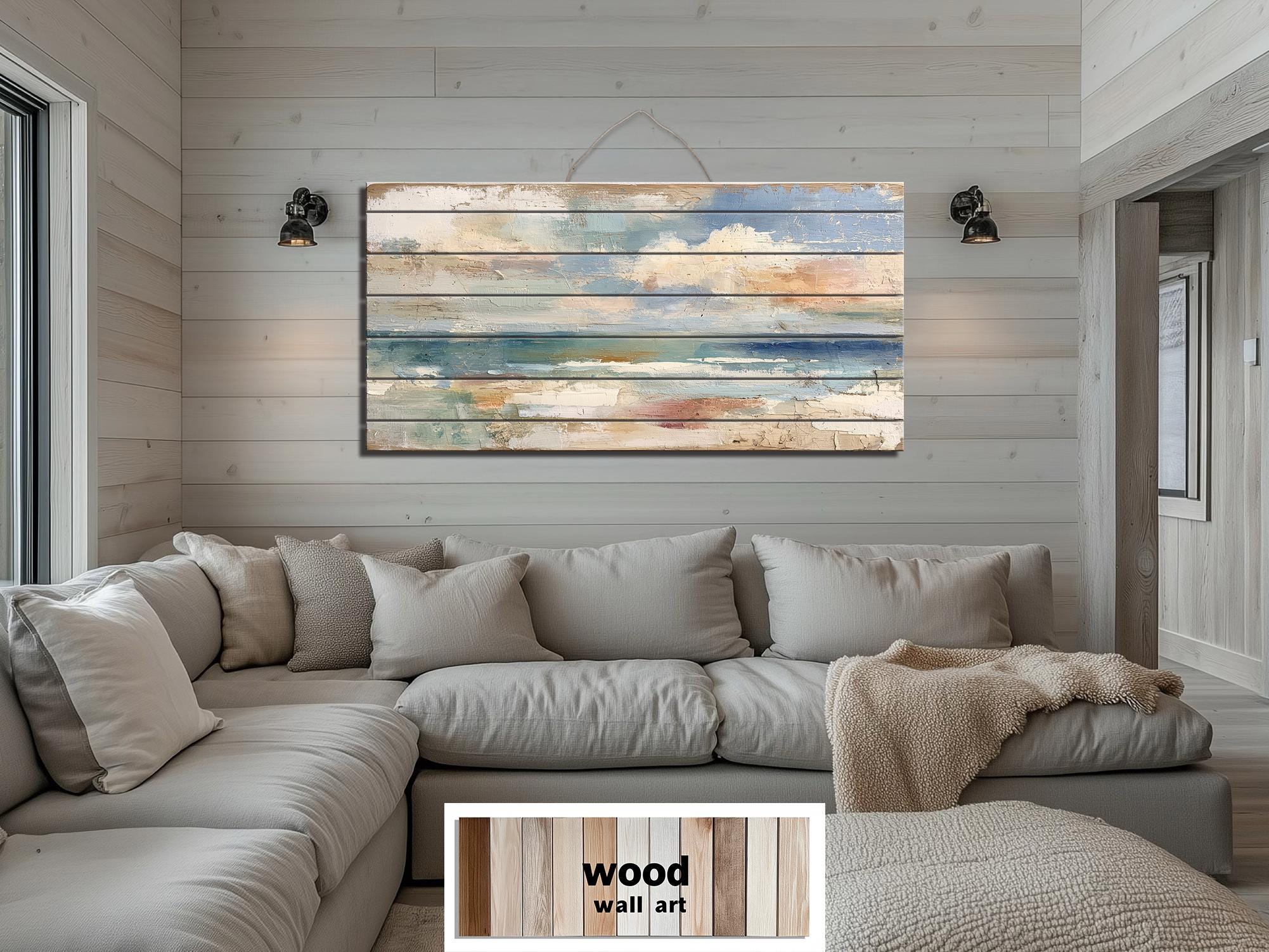 Distressed Ocean Horizon Rustic Wood Wall Art