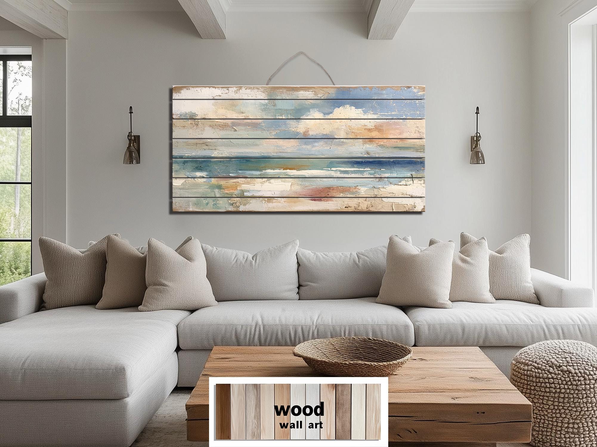 Distressed Ocean Horizon Rustic Wood Wall Art