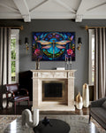 Dragonfly Stained Glass Style Art Nouveau Framed Canvas Wall Art