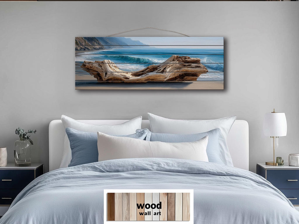 Driftwood On Beach Long Horizontal Coastal Distressed Wood Wall Art