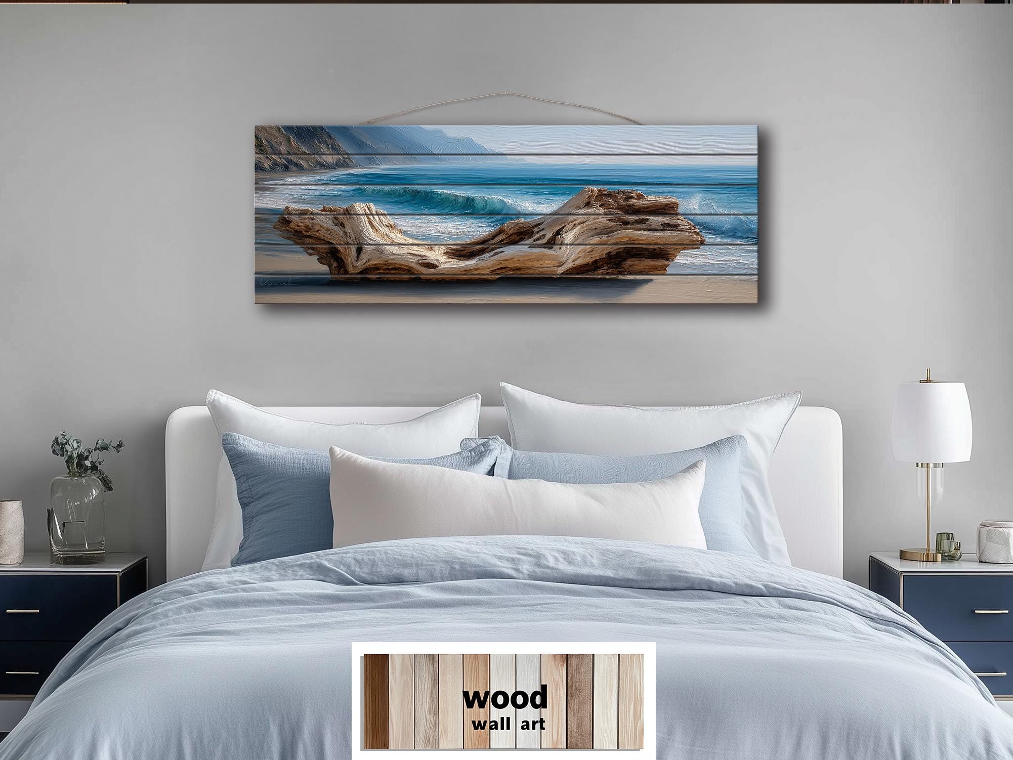 Driftwood On Beach Long Horizontal Coastal Distressed Wood Wall Art