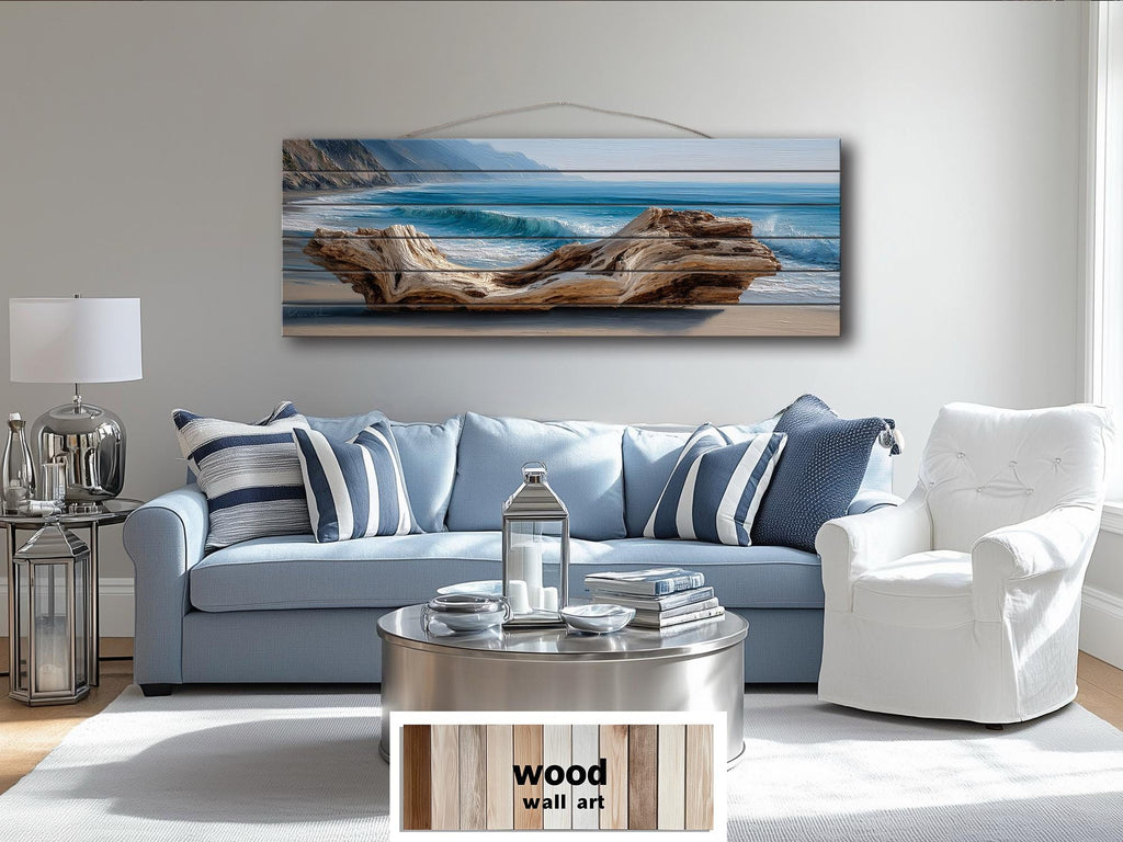 Driftwood On Beach Long Horizontal Coastal Distressed Wood Wall Art