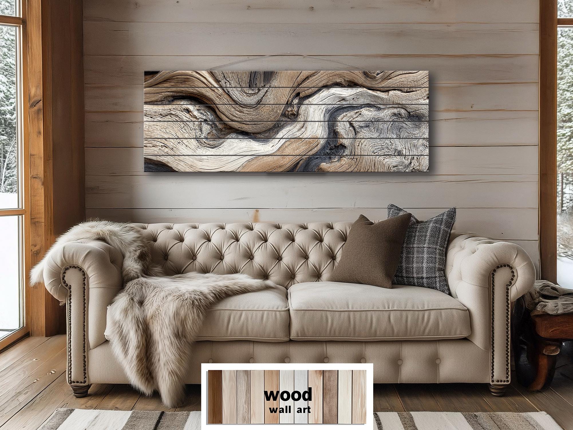 Driftwood Painting Large Horizontal, Wood Wall Art For Farmhouse Or Coastal Decor