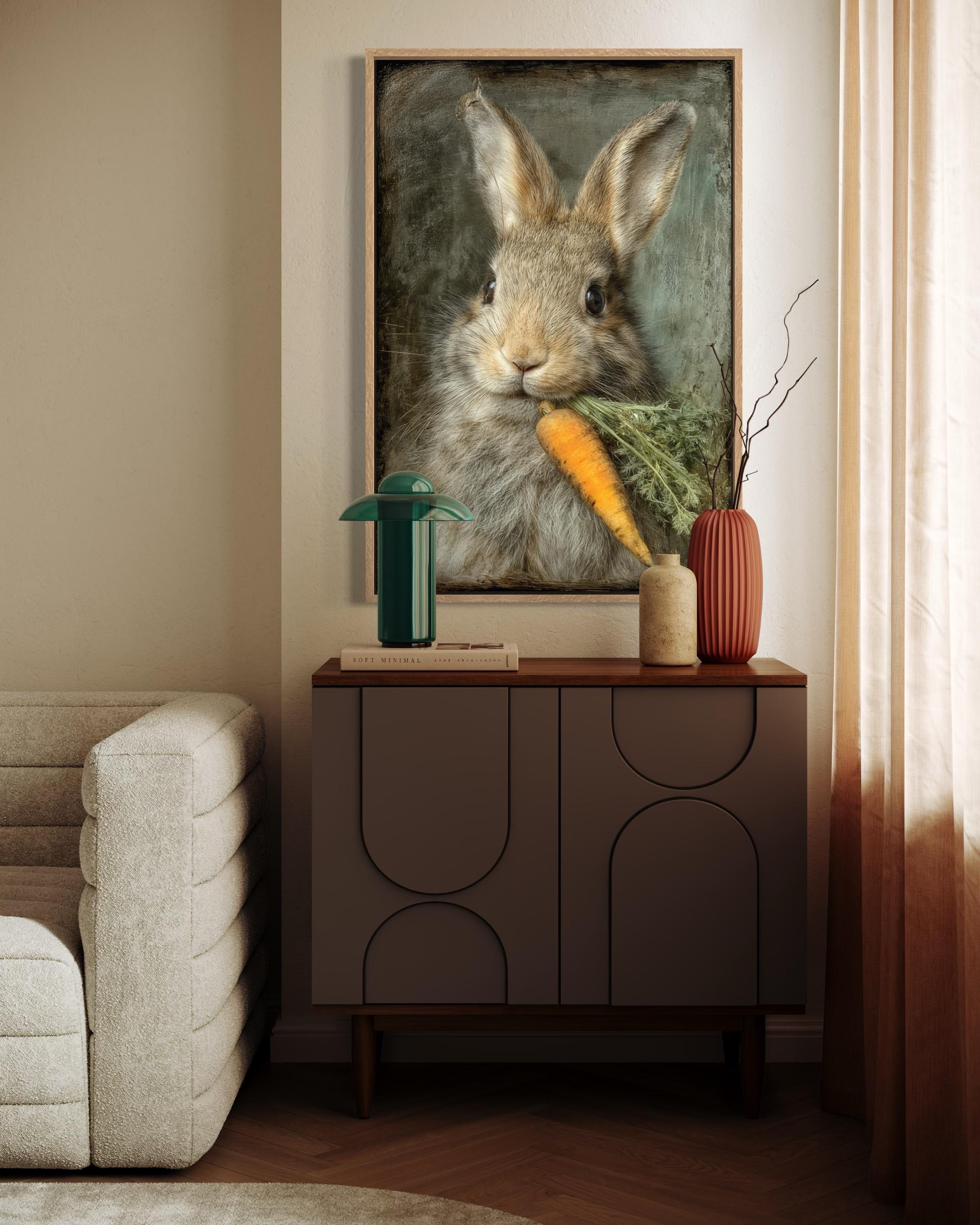 Easter Bunny Wall Art - Vintage Rabbit Canvas Print with Carrot | Farmhouse Nursery Decor