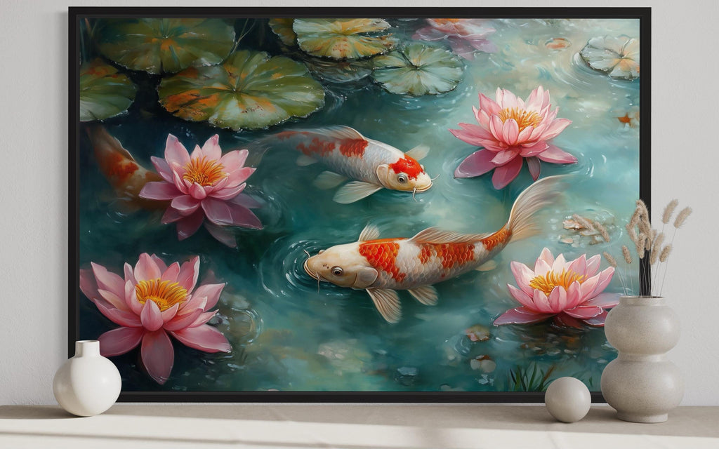 Elegant Japanese Koi Fish  Watercolor Painting Canvas Art