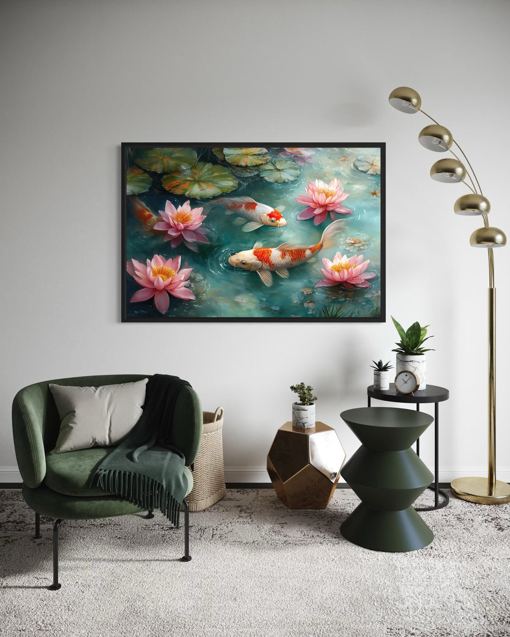 Elegant Japanese Koi Fish  Watercolor Painting Canvas Art