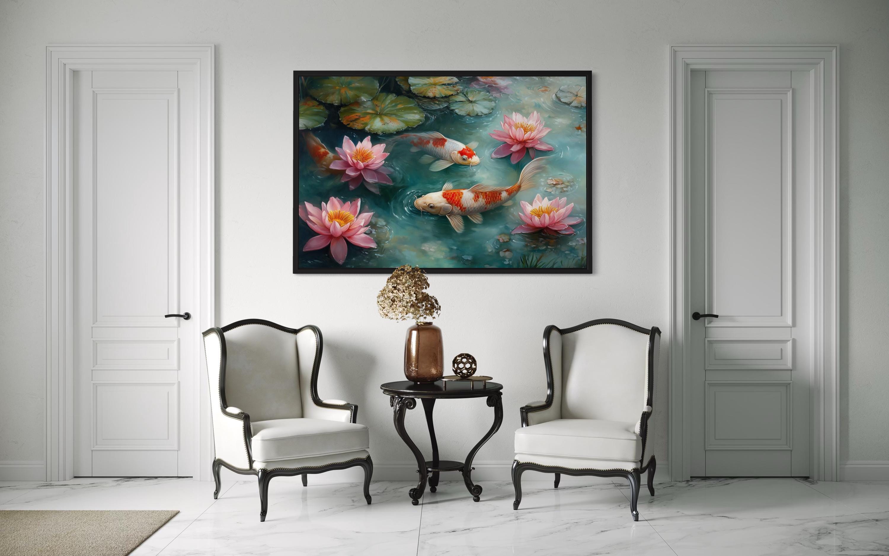 Elegant Japanese Koi Fish  Watercolor Painting Canvas Art