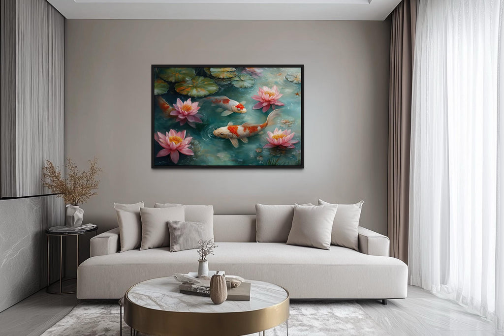 Elegant Japanese Koi Fish  Watercolor Painting Canvas Art
