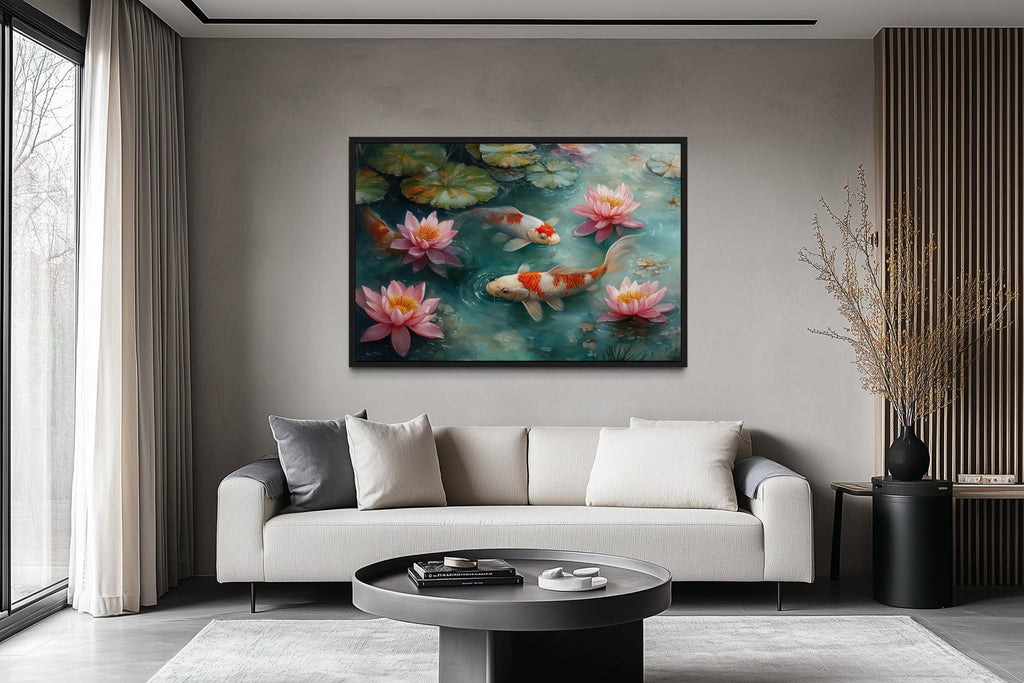 Elegant Japanese Koi Fish  Watercolor Painting Canvas Art