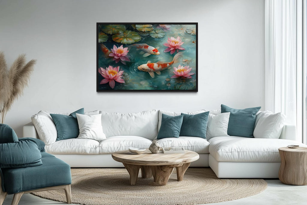 Elegant Japanese Koi Fish  Watercolor Painting Canvas Art