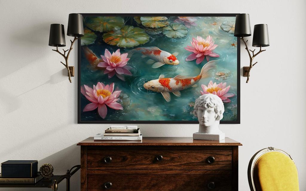 Elegant Japanese Koi Fish  Watercolor Painting Canvas Art