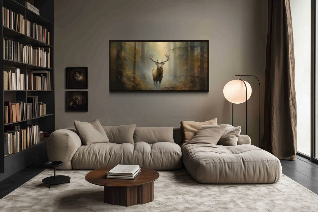 Elk Canvas Wall Art - Large Framed Rustic Cabin Decor With Majestic Forest Scene