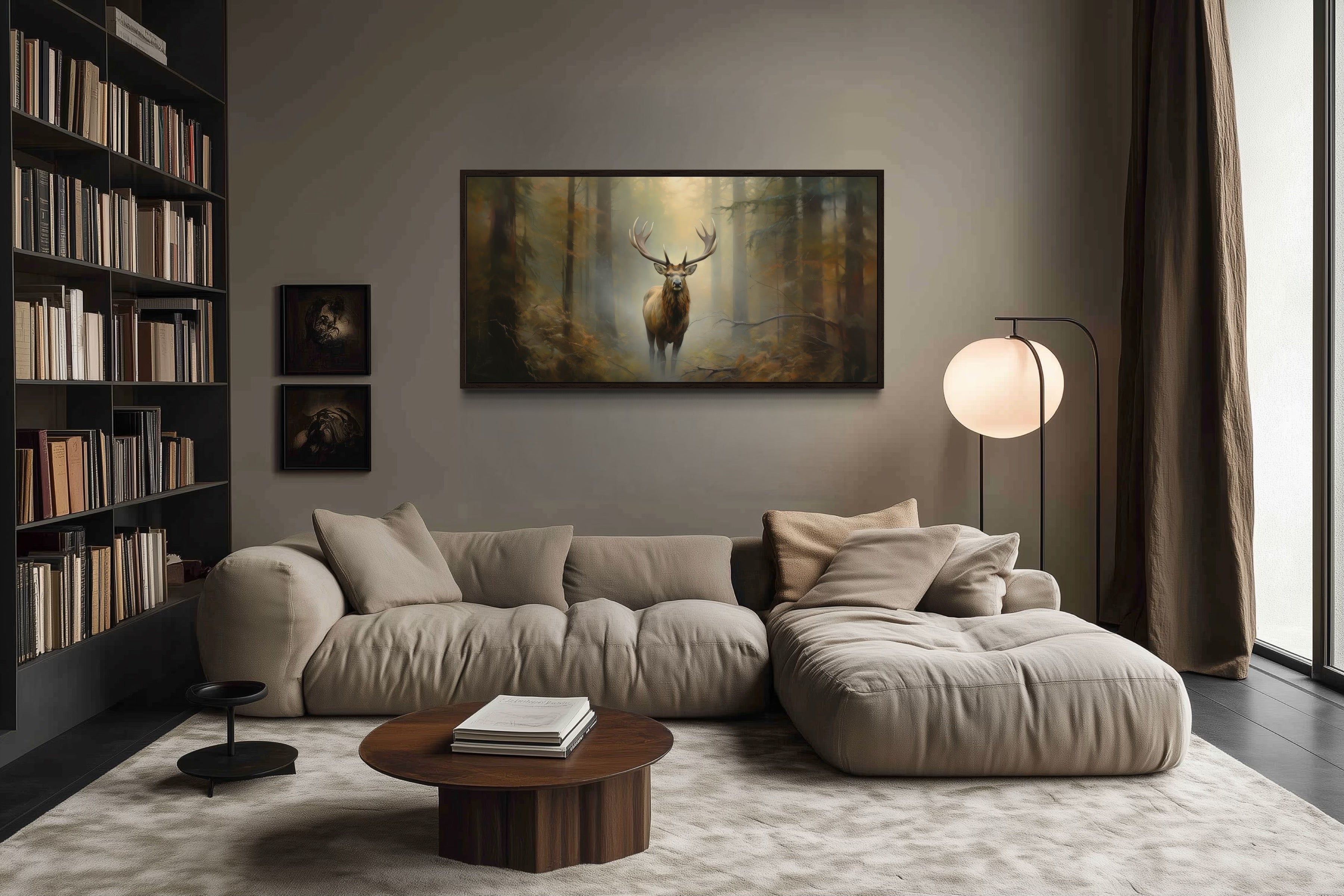Elk Canvas Wall Art - Large Framed Rustic Cabin Decor With Majestic Forest Scene