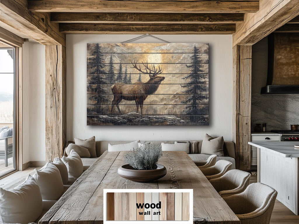Elk In The Forest Rustic Wood Wall Art For Cabin Decor