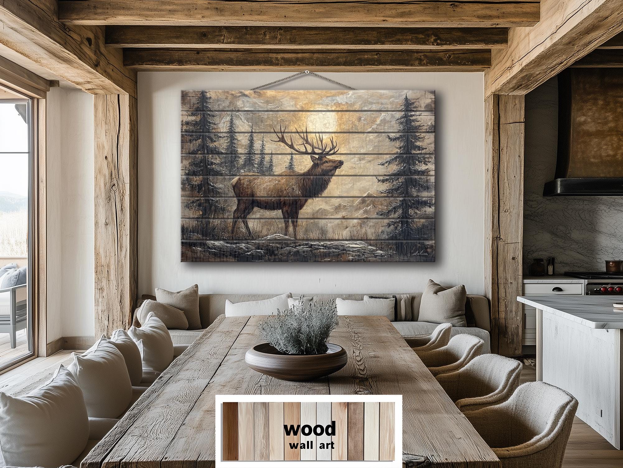 Elk In The Forest Rustic Wood Wall Art For Cabin Decor