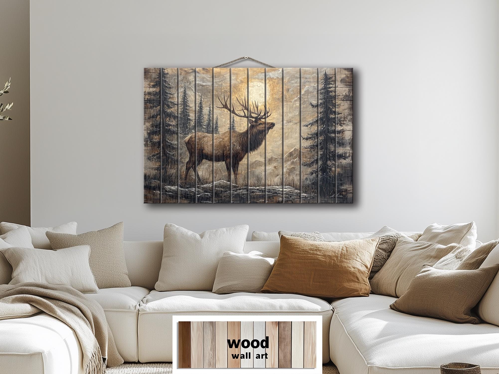 Elk In The Forest Rustic Wood Wall Art For Cabin Decor