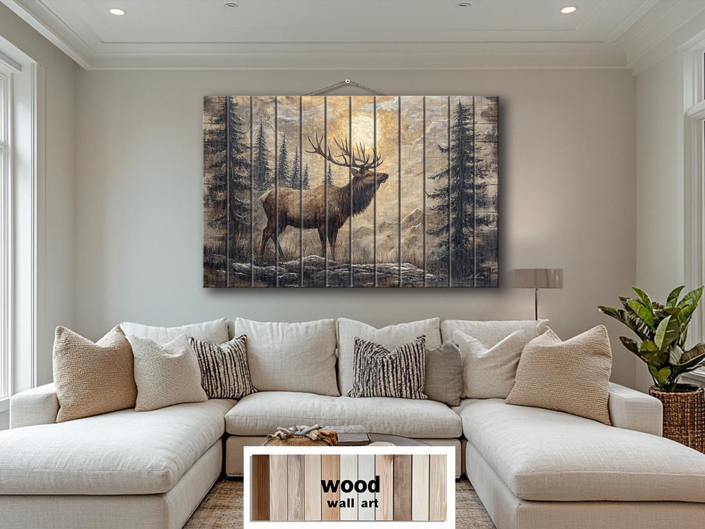 Elk In The Forest Rustic Wood Wall Art For Cabin Decor