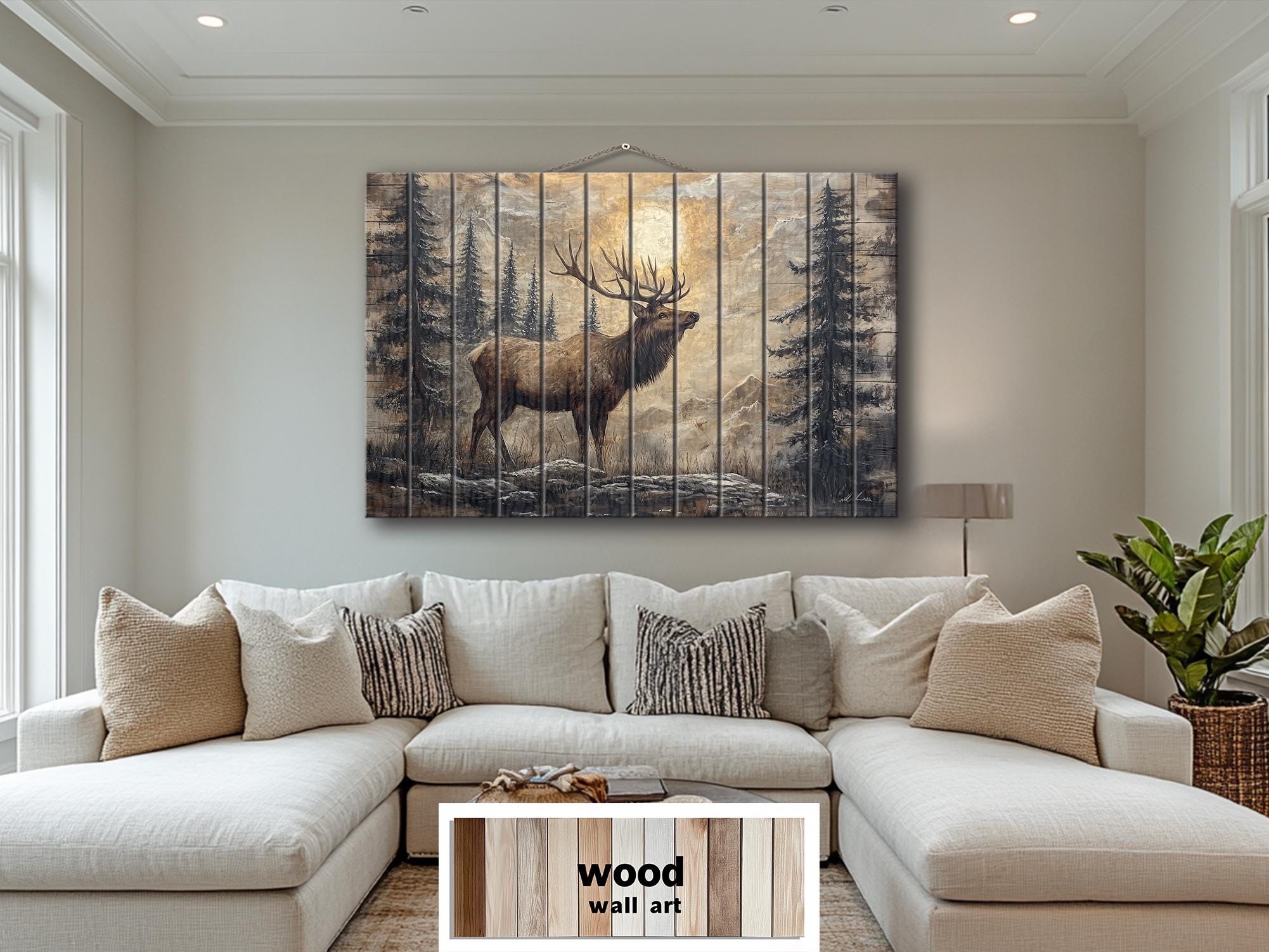 Elk In The Forest Rustic Wood Wall Art For Cabin Decor