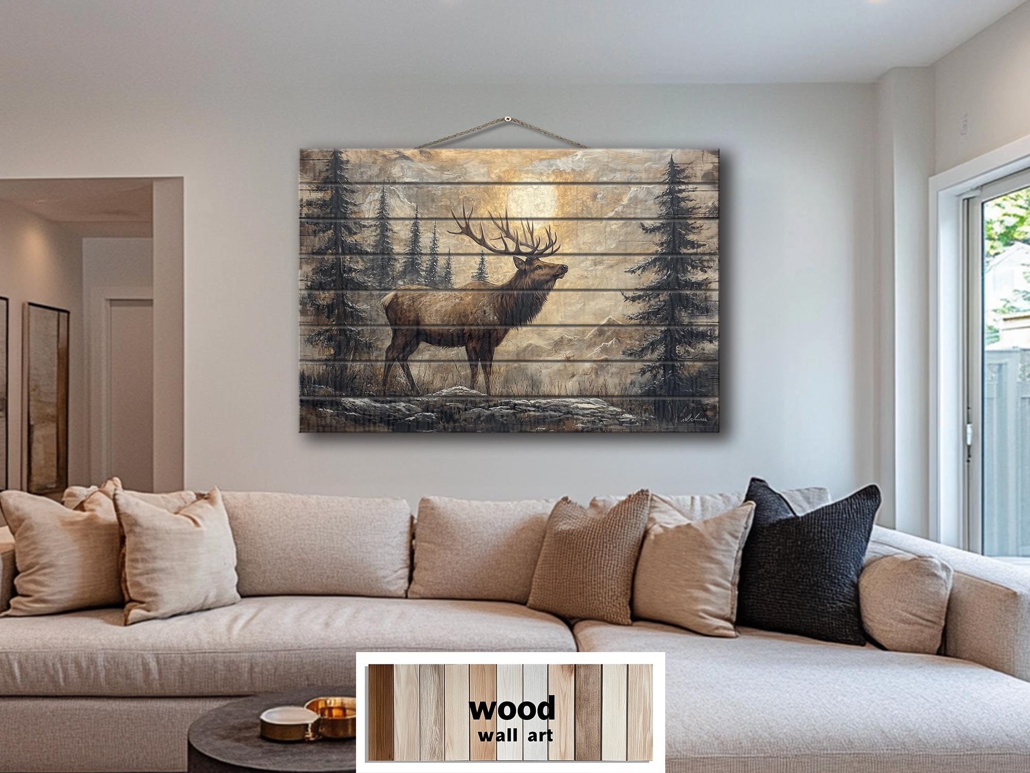 Elk In The Forest Rustic Wood Wall Art For Cabin Decor