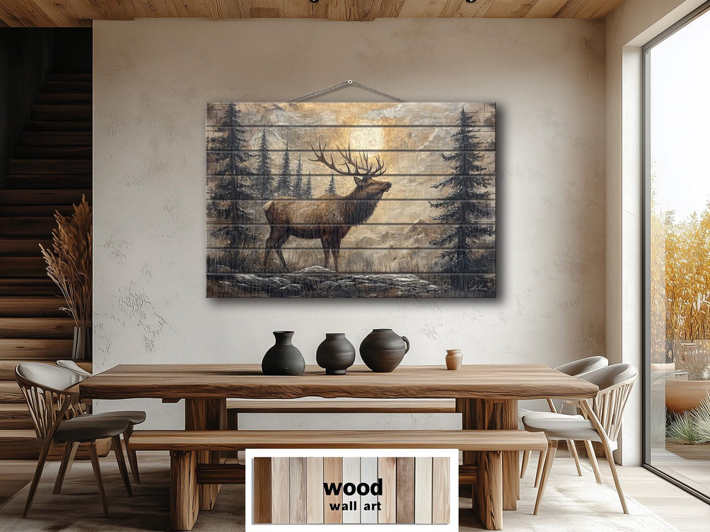 Elk In The Forest Rustic Wood Wall Art For Cabin Decor