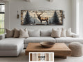 Elk In Winter Forest Long Horizontal Real Wood Wall Art For Cabin Decor
