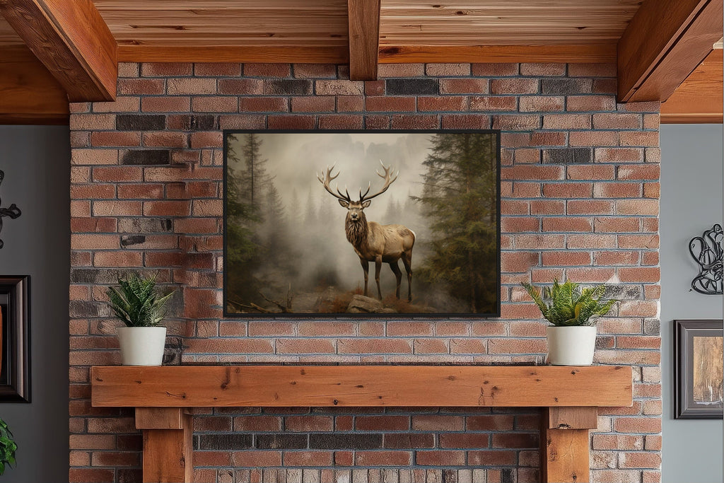 Elk Painting - Rustic Wildlife Wall Art For Cabin Decor
