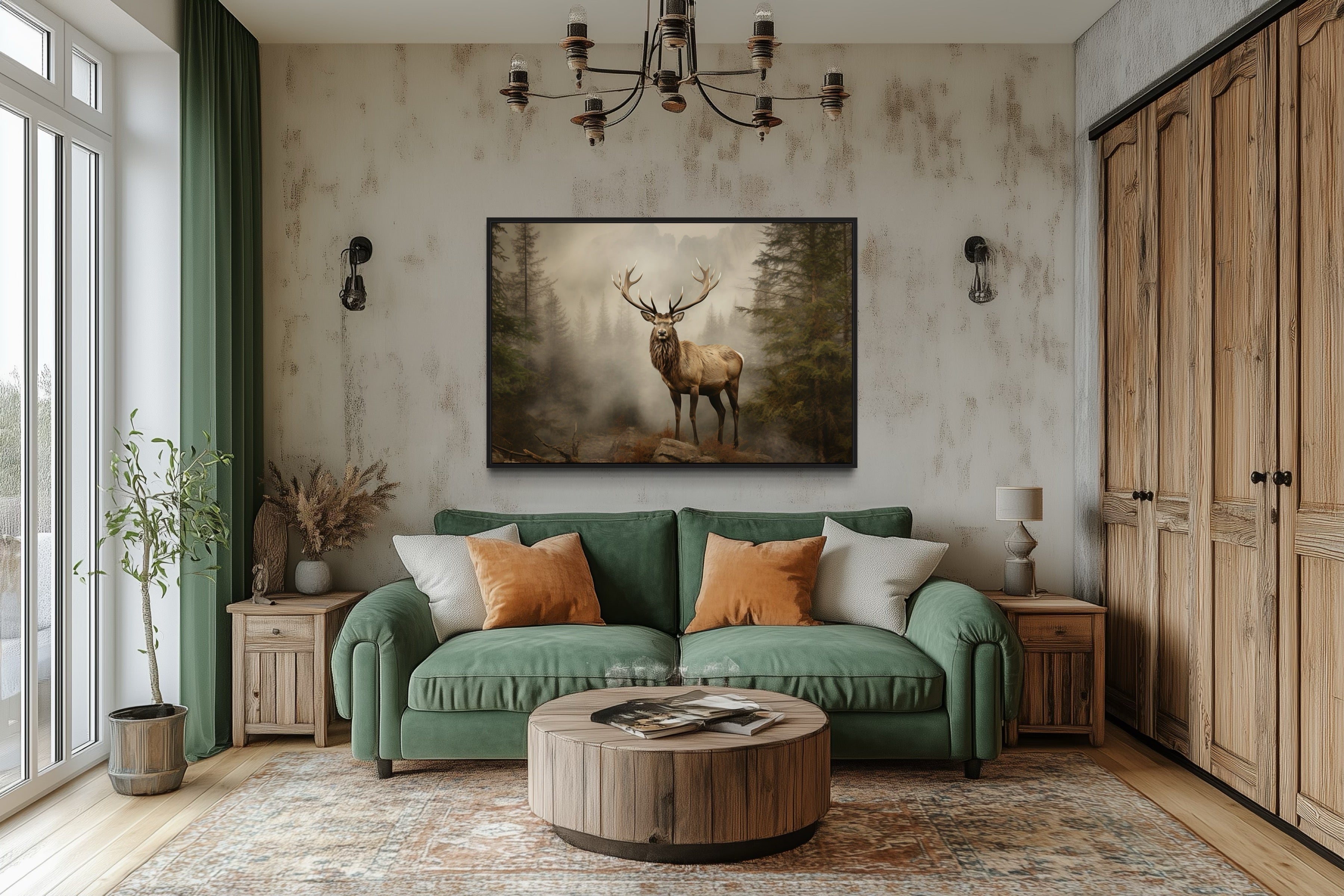 Elk Painting - Rustic Wildlife Wall Art For Cabin Decor