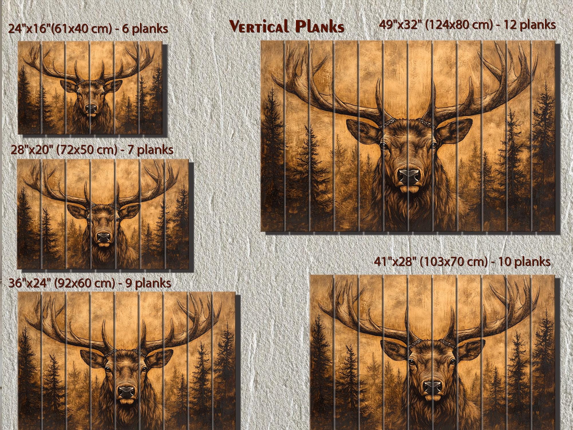 Elk With Antlers In Pine Forest Real Wood Wall Art