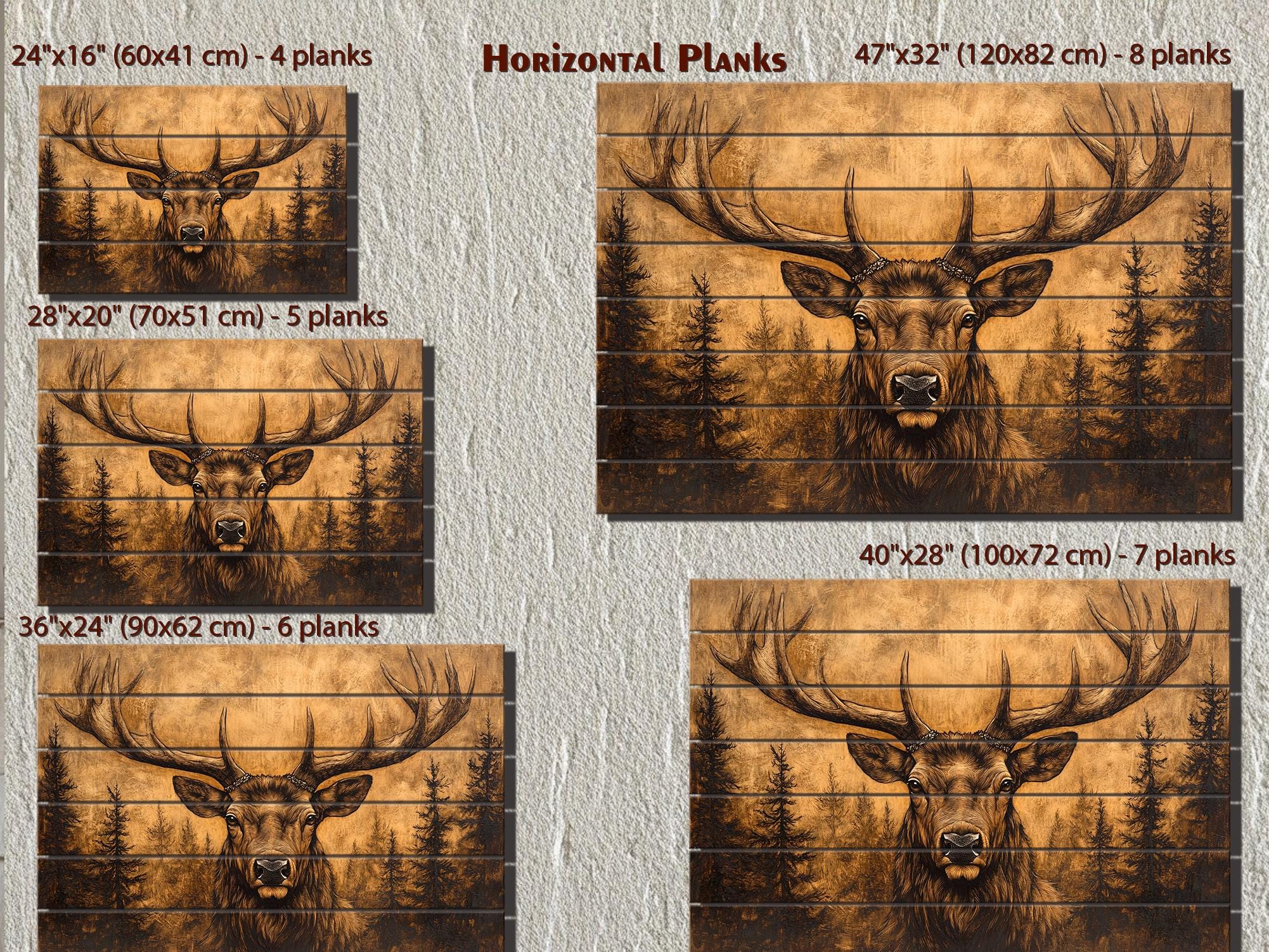 Elk With Antlers In Pine Forest Real Wood Wall Art