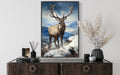 Elk in Snowy Mountains Framed Canvas Wall Art - Winter Cabin Decor