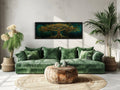 Emerald Green Gold Yggdrasil Tree Framed Canvas Wall Art