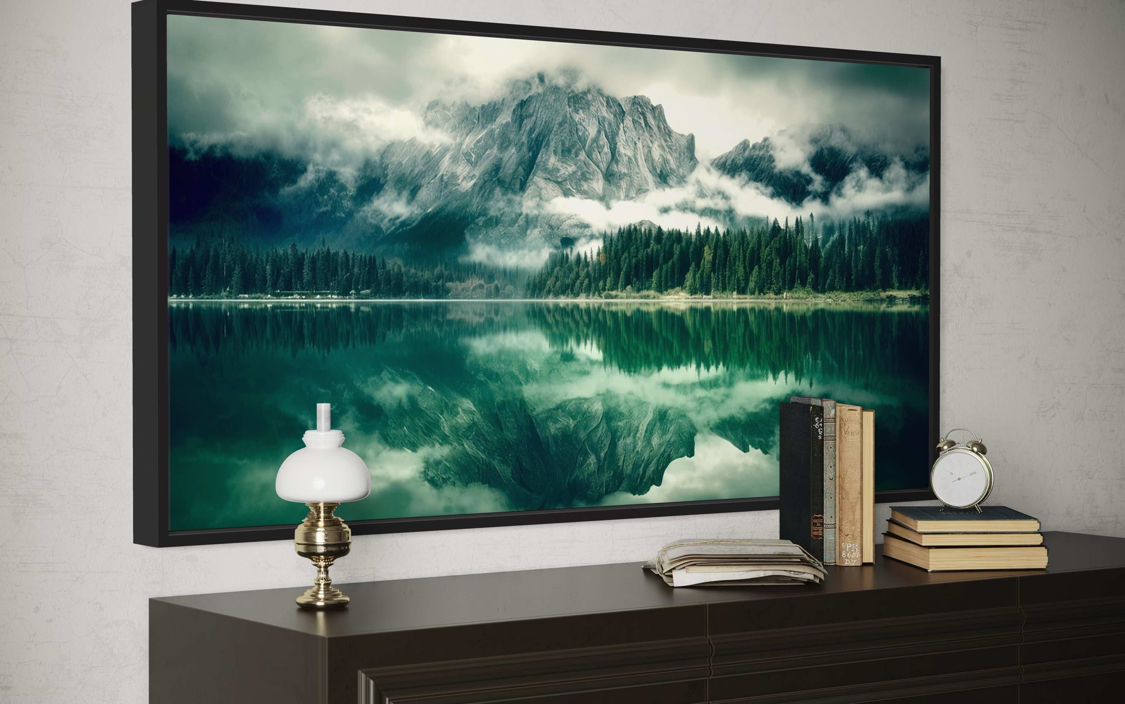 Emerald Green Wall Art - Nature Landscape Canvas | Framed Mountain Lake Painting