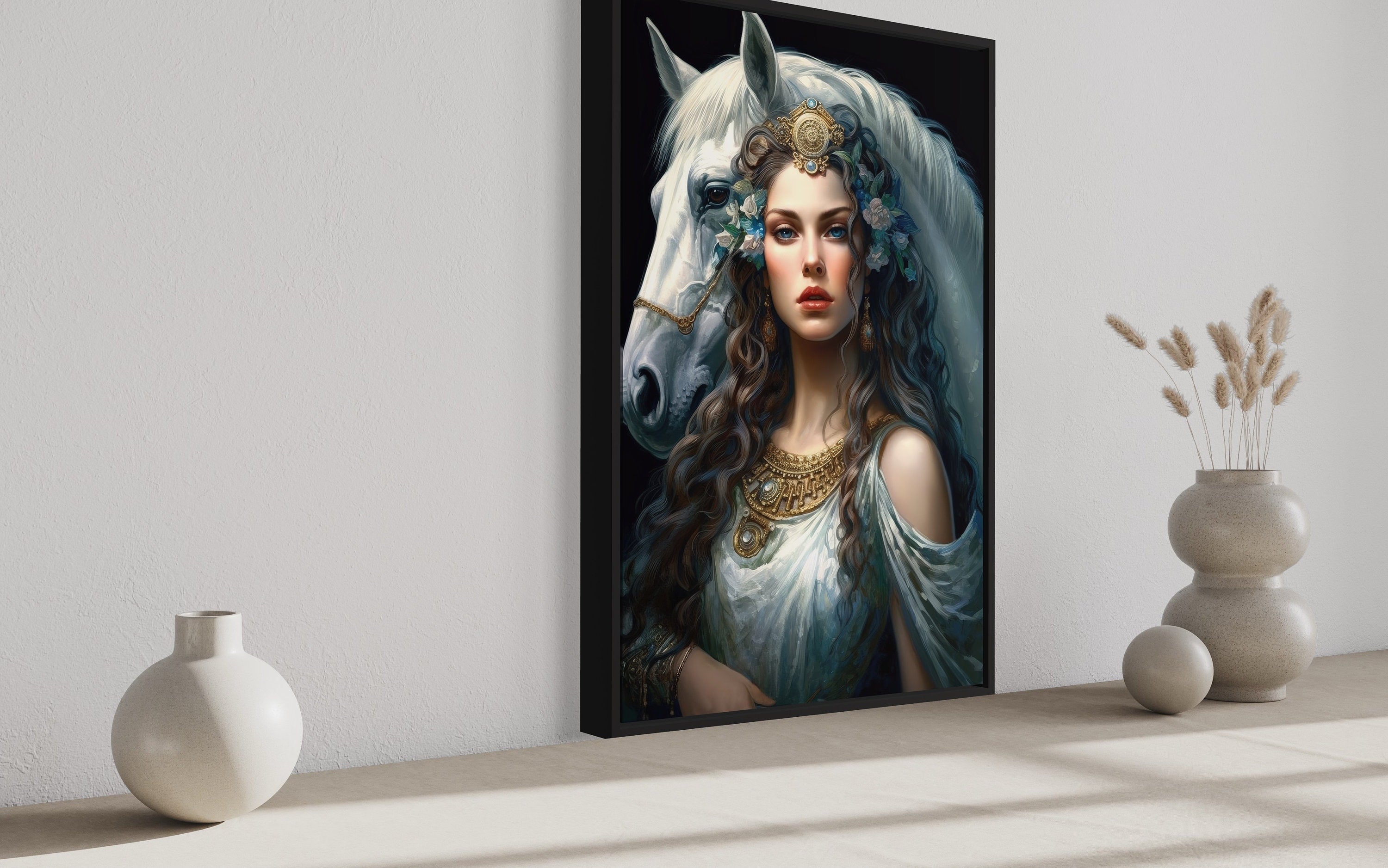 Epona Celtic Goddess of  Horses, Fertility, Abundance Framed Canvas Wall Art