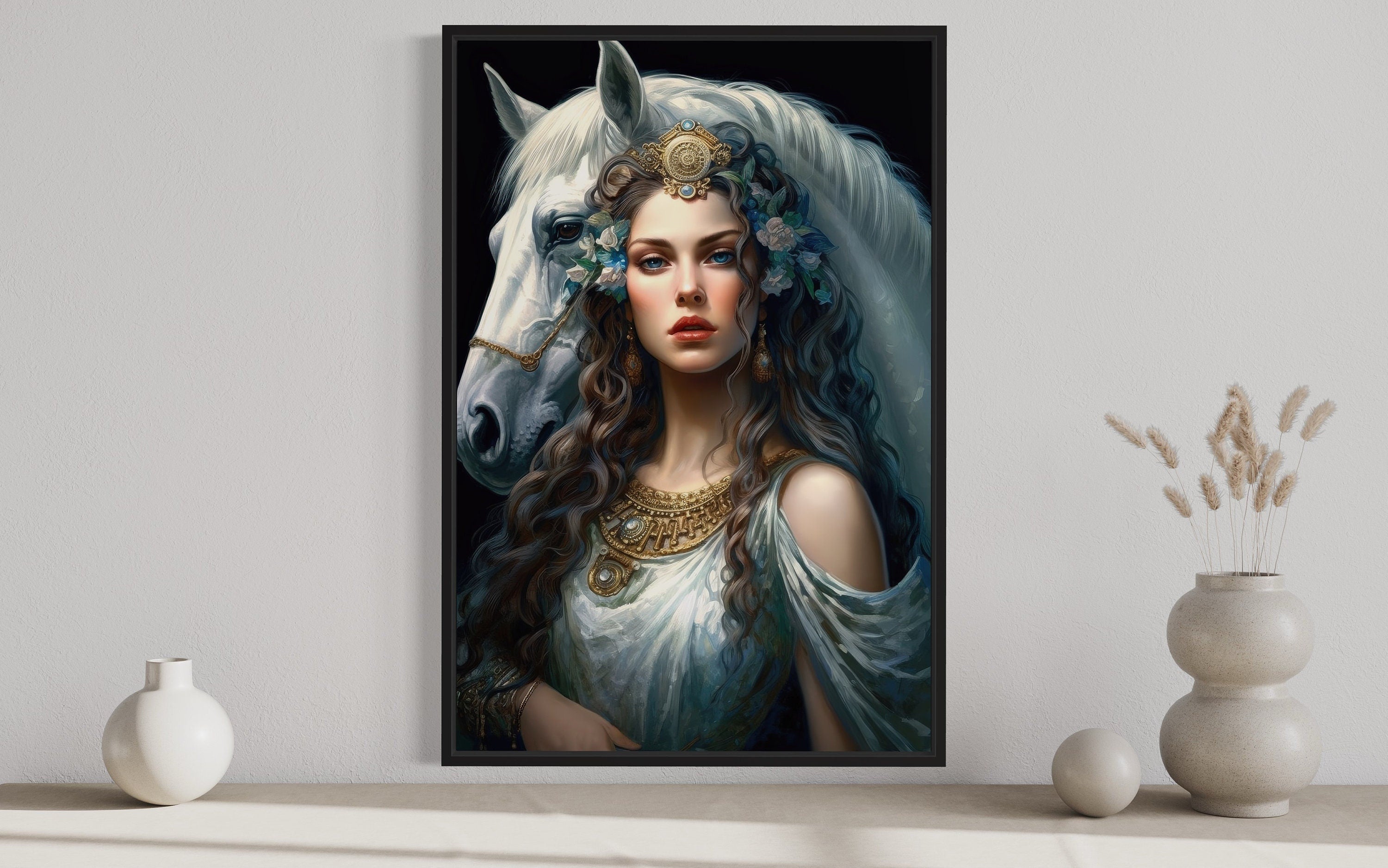 Epona Celtic Goddess of  Horses, Fertility, Abundance Framed Canvas Wall Art