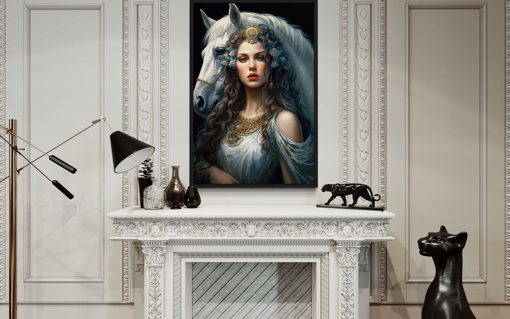 Epona Celtic Goddess of  Horses, Fertility, Abundance Framed Canvas Wall Art