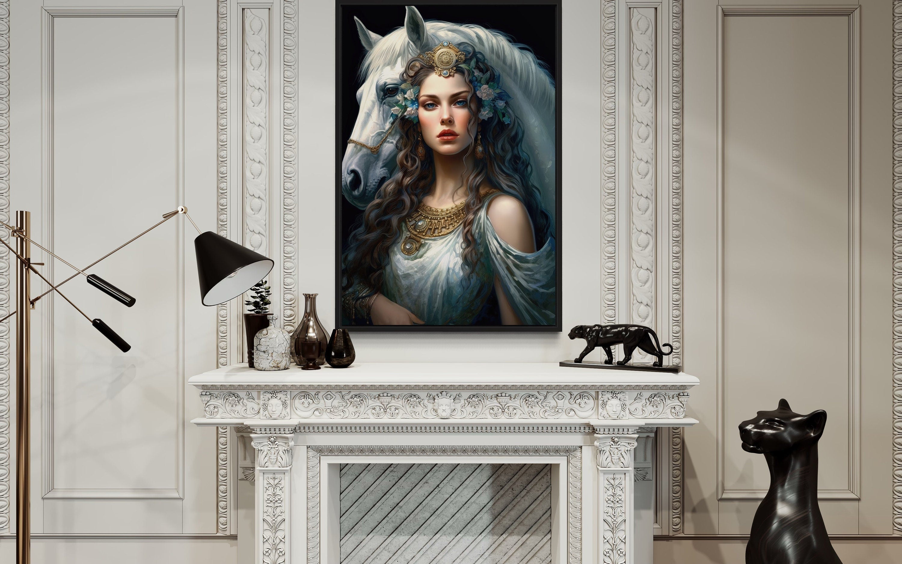 Epona Celtic Goddess of  Horses, Fertility, Abundance Framed Canvas Wall Art