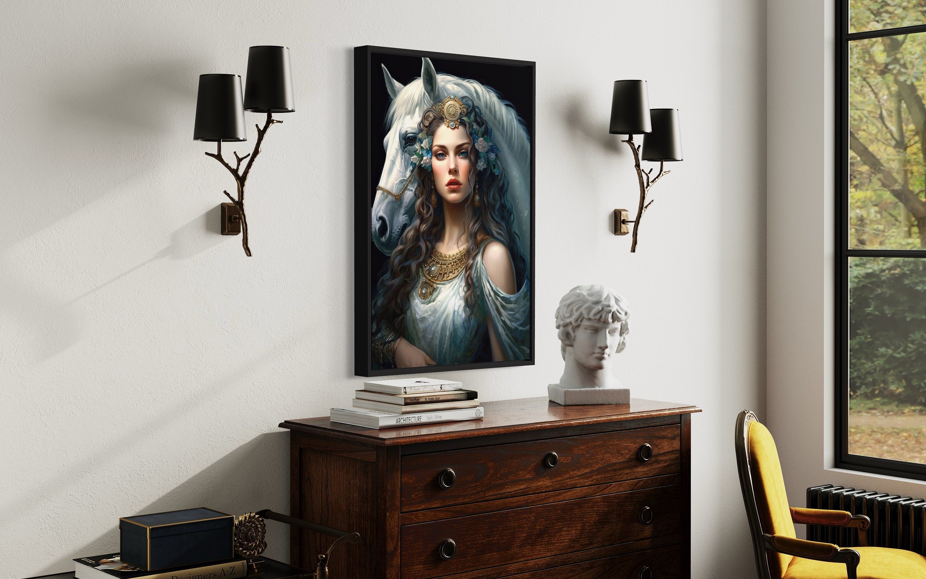 Epona Celtic Goddess of  Horses, Fertility, Abundance Framed Canvas Wall Art
