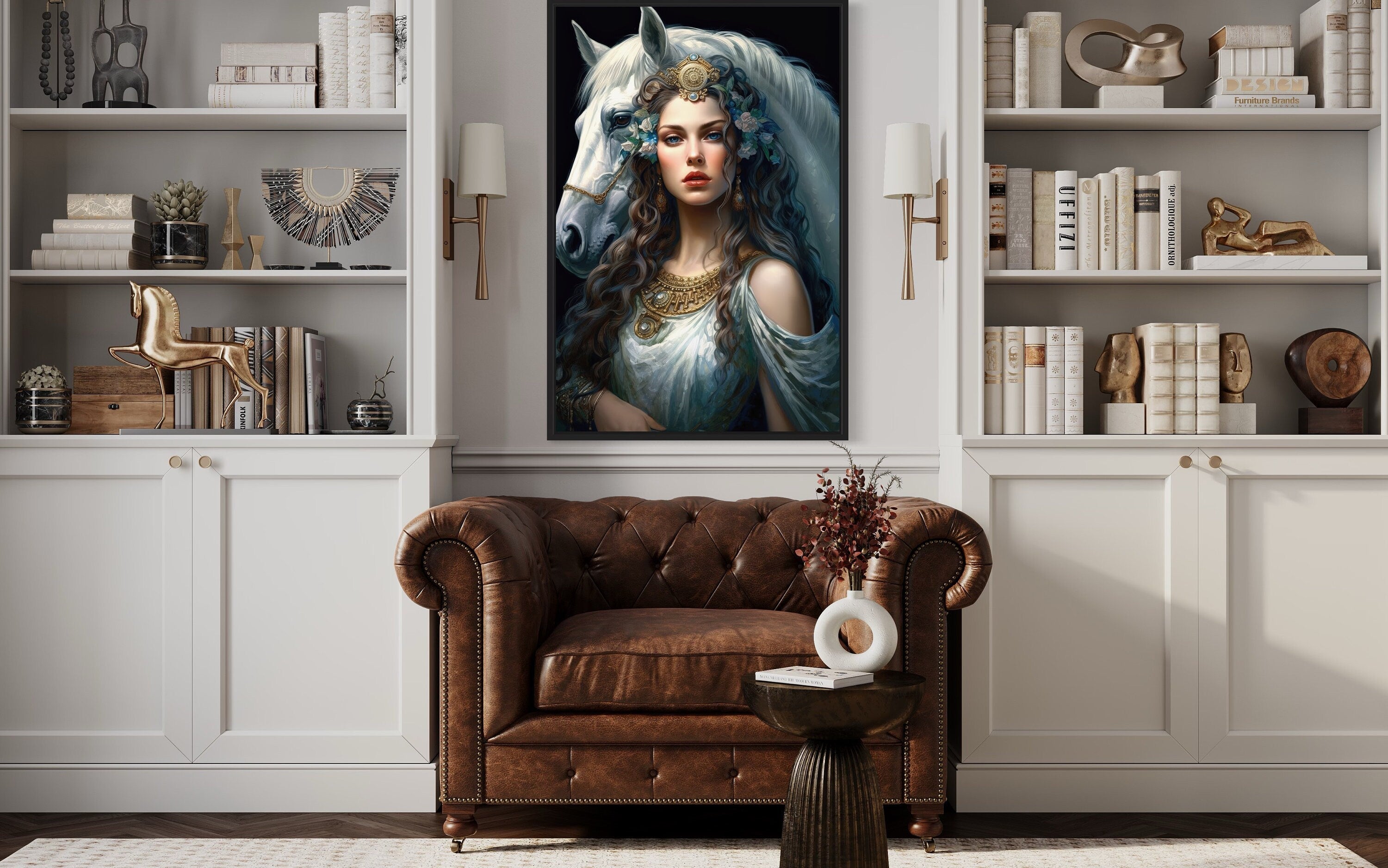 Epona Celtic Goddess of  Horses, Fertility, Abundance Framed Canvas Wall Art