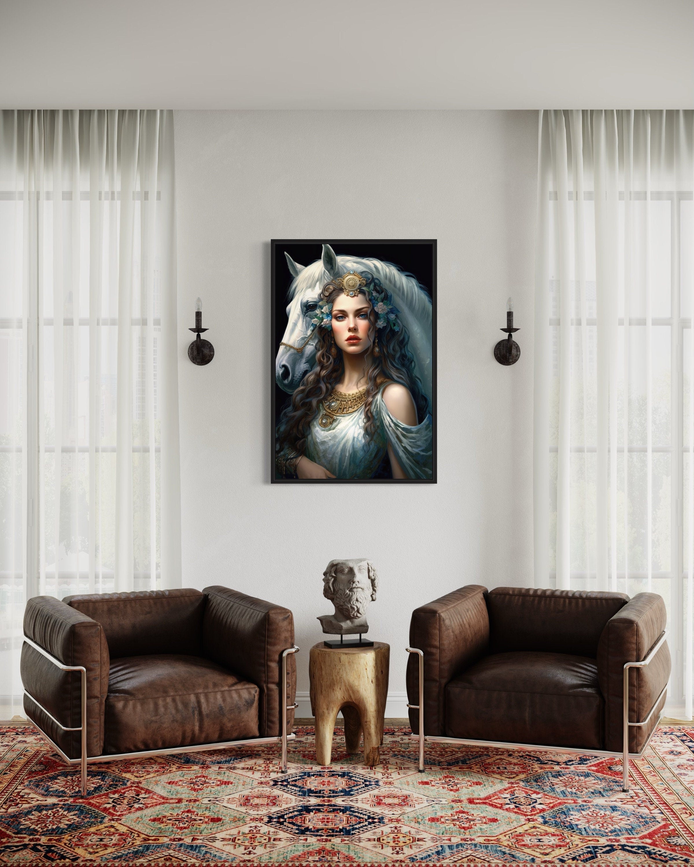 Epona Celtic Goddess of  Horses, Fertility, Abundance Framed Canvas Wall Art