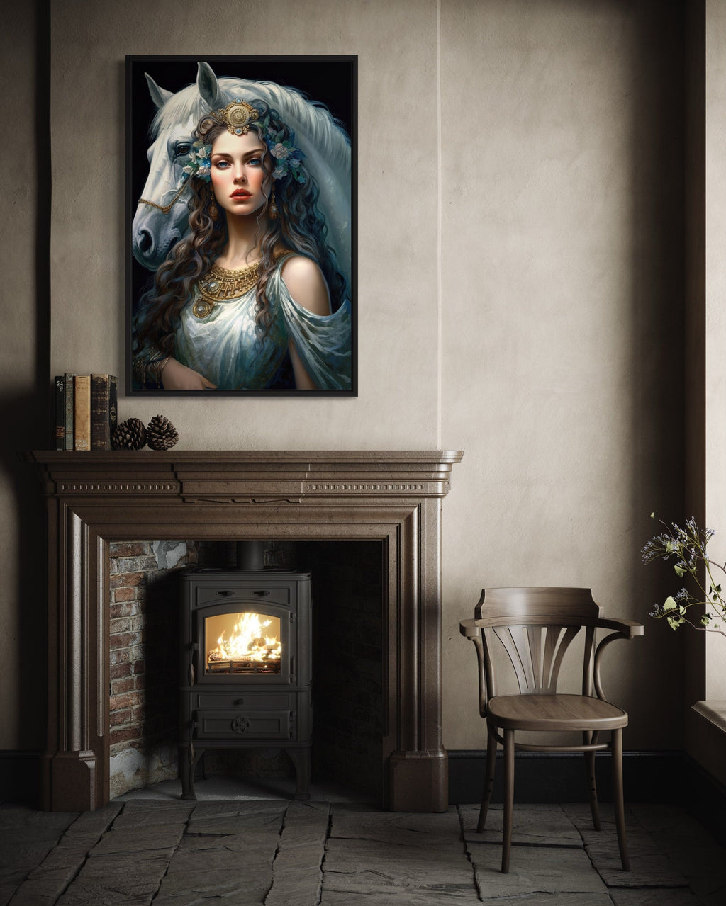 Epona Celtic Goddess of  Horses, Fertility, Abundance Framed Canvas Wall Art