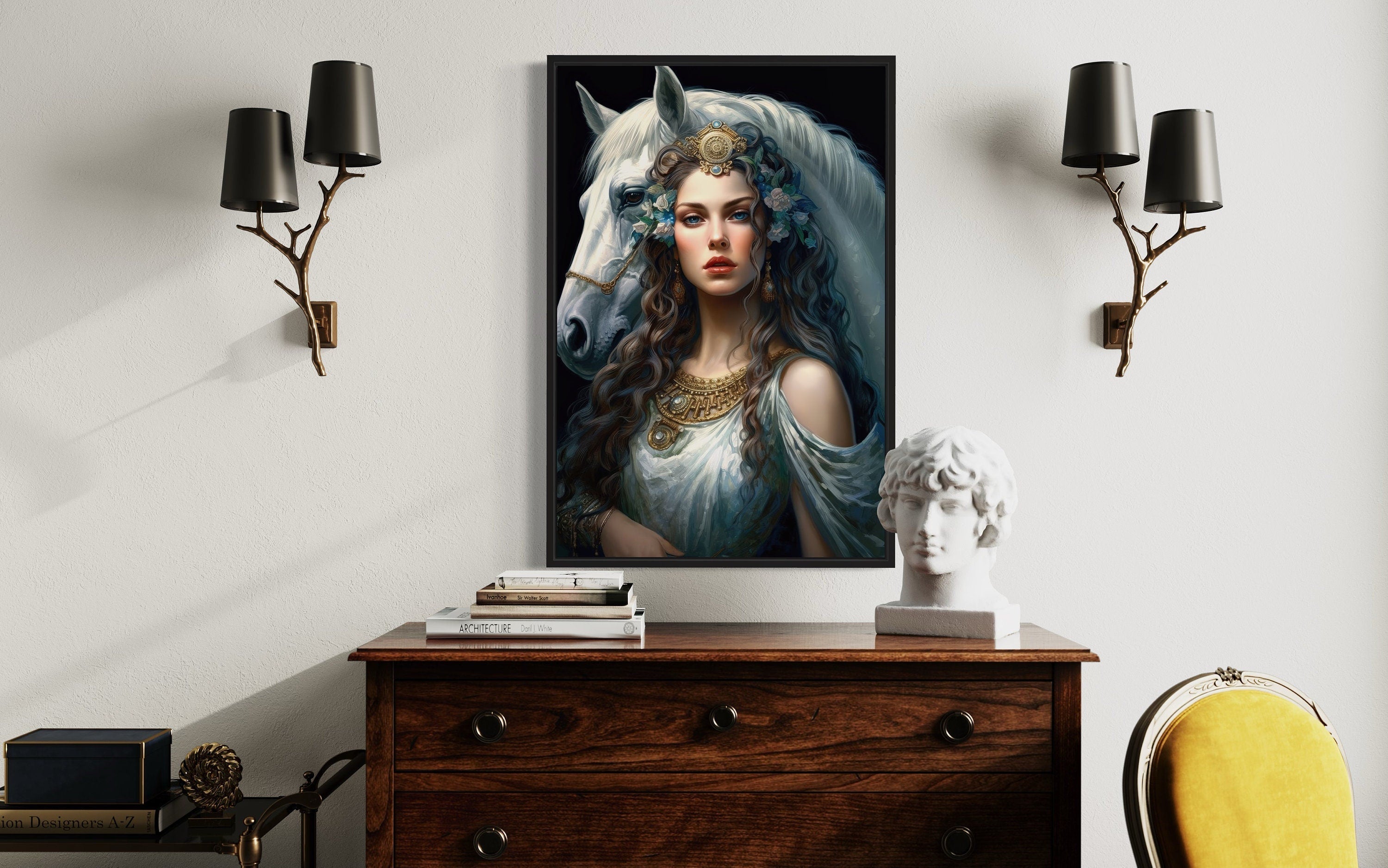 Epona Celtic Goddess of  Horses, Fertility, Abundance Framed Canvas Wall Art