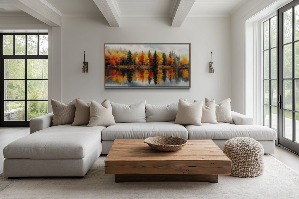 Fall Forest Wall Art – Watercolor Autumn Canvas Print | Rustic Lake House Decor