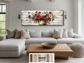 Farmhouse Floral Vase Long Horizontal Distressed Wood Wall Art