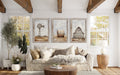 Farmhouse Wall Art - Rustic Farm Prints Set of Three | Barn, Windmill & Hay Bale