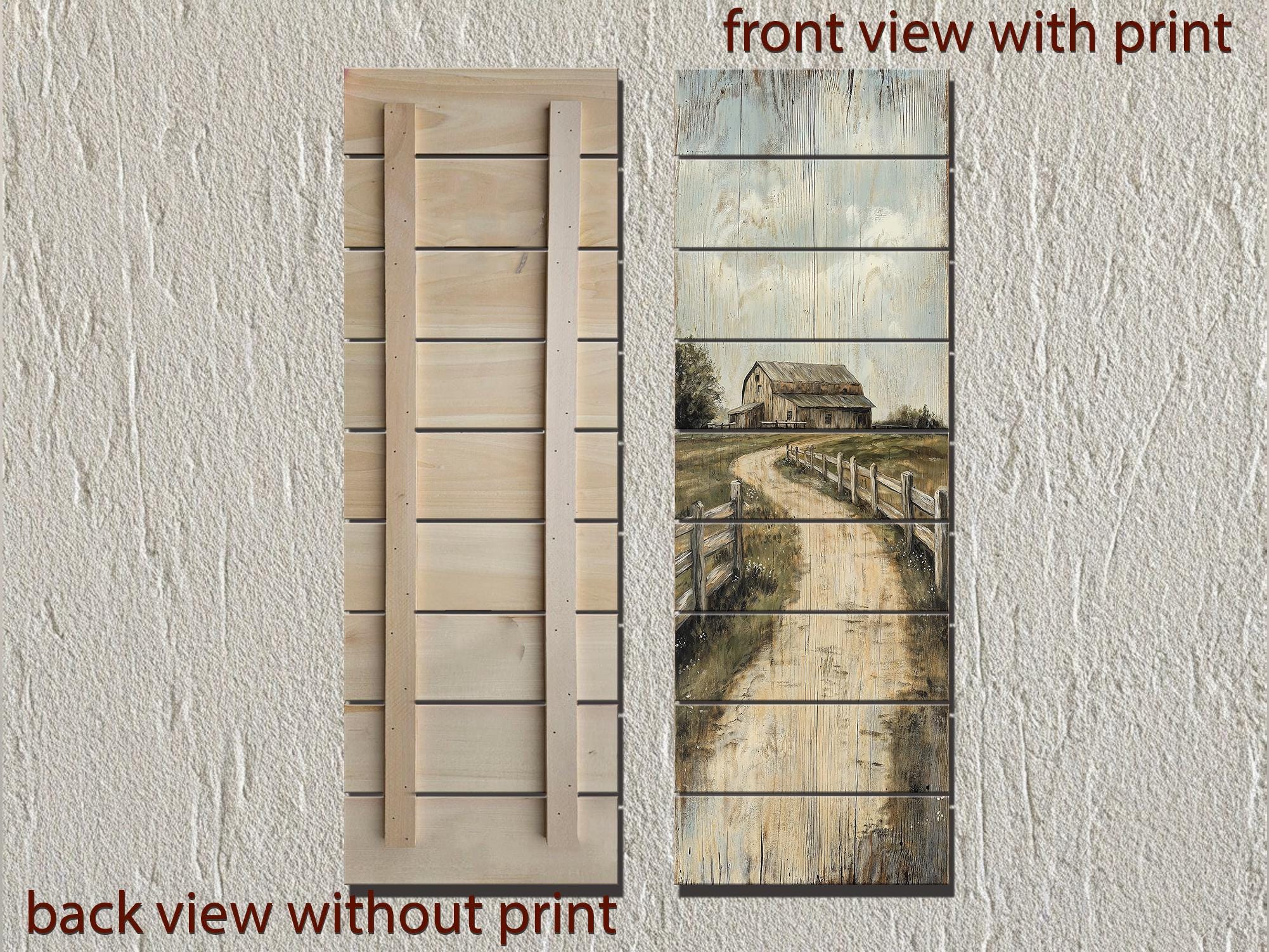 Farmhouse Wood Wall Art - Tall Narrow Distressed Barn Landscape Print | Rustic Wood Decor